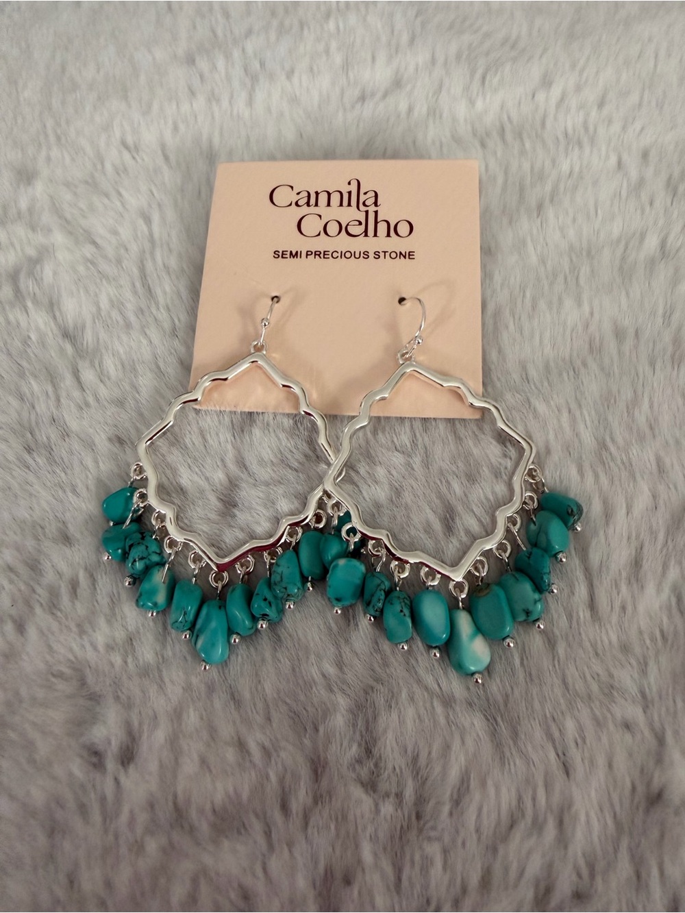 Camila‎ Coelho Silver Hoop Earrings with Turquoise Beads